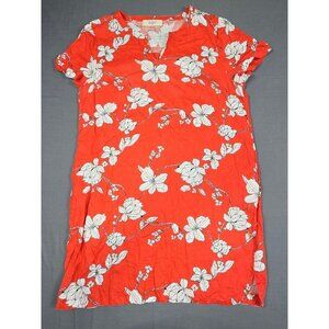 Jacqui E 100% Linen Floral Print Dress Size 18 Red & White Short Sleeve